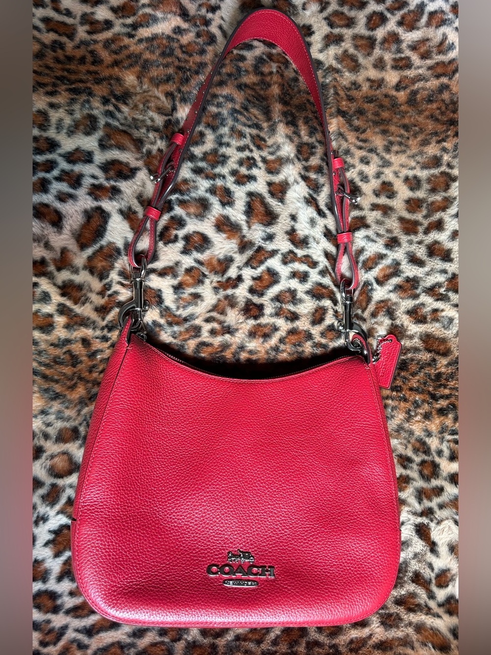 Coach Cherry Red Pebbled Leather Shoulder Bag